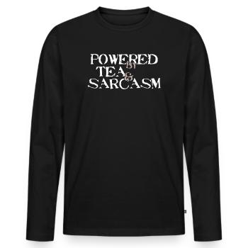 Powered by Tea &amp; Sarcasm - Men's Premium Organic Long Sleeve Shirt - black - Front - Nico (187cm)