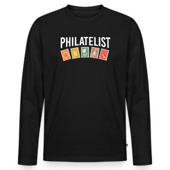 Stamp Collection Philatelist Stamps - Men's Premium Organic Long Sleeve Shirt - black - Front - Nico (187cm)