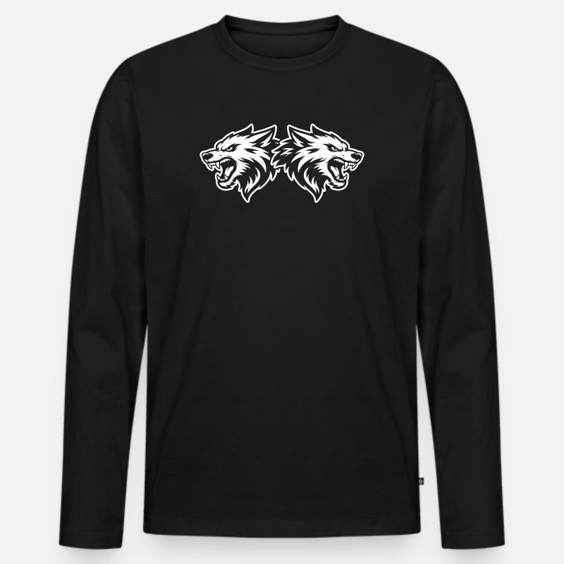 Wolf Kopf Team - Männer Premium Bio Langarmshirt - Schwarz