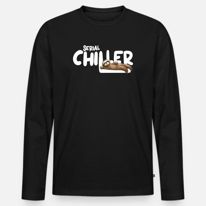 Faultier Serial Chiller – Lustiges Sloth Tee - Männer Premium Bio Langarmshirt - Schwarz