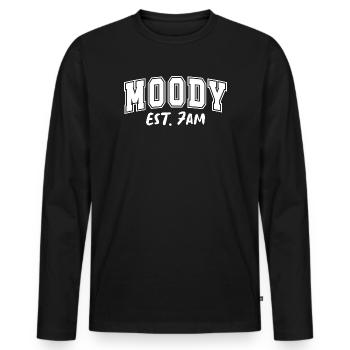 Moody Morning Est. 7AM Launisch - Männer Premium Bio Langarmshirt - Schwarz - Vorne - Nico (187cm)