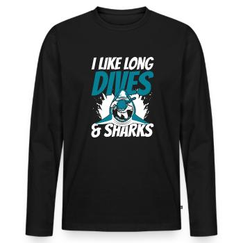 I Like Long Dives And Sharks Diving Mask Diver - Men's Premium Organic Long Sleeve Shirt - black - Front - Nico (187cm)