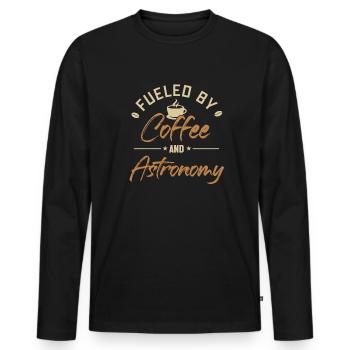 Fueled by Coffee and Astronomy Cosmologist - Men's Premium Organic Long Sleeve Shirt - black - Front - Nico (187cm)