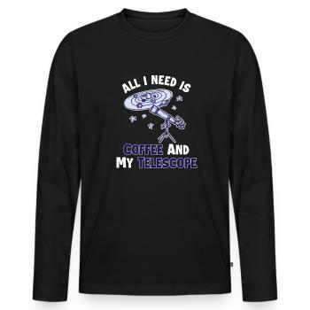 Coffee and my Telescope Cosmologist Starry Sky - Men's Premium Organic Long Sleeve Shirt - black - Front - Nico (187cm)