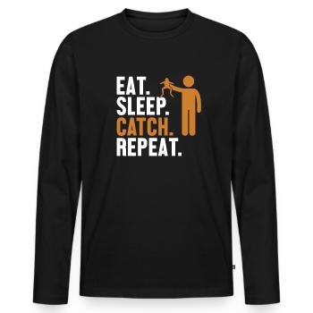 Eat Sleep Catch Repeat Tadpole Tree Frog - Men's Premium Organic Long Sleeve Shirt - black - Front - Nico (187cm)