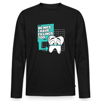 Soyez gentil j’ai des plombages trop laboratoire dentaire - T-shirt manches longues Premium bio Homme - noir - Devant - Nico (187cm)