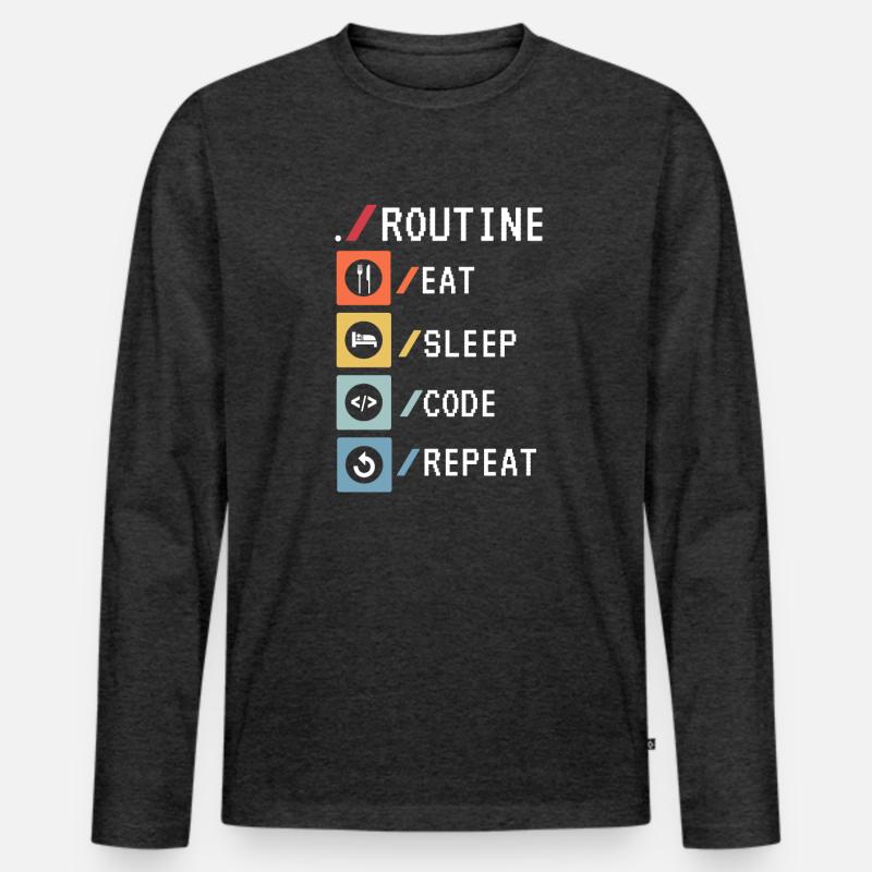 Routine Eat Sleep Code Repeat Developer Coder T-shirt manches longues Premium bio Homme
