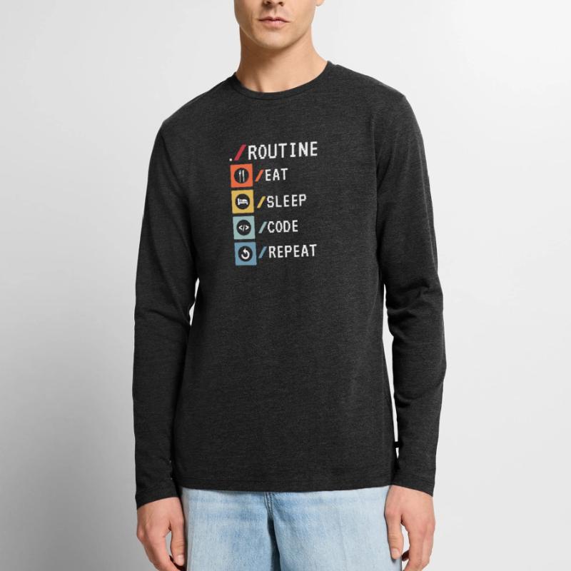 Routine Eat Sleep Code Repeat Developer Coder T-shirt manches longues Premium bio Homme
