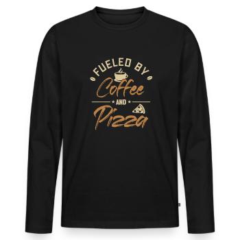 Alimenté par le café et la pizza plateau à pizza Four à pizza - T-shirt manches longues Premium bio Homme - noir - Devant - Nico (187cm)