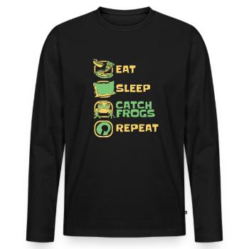 Eat Sleep Catch Frogs Repeat Toad Tadpole - Men's Premium Organic Long Sleeve Shirt - black - Front - Nico (187cm)