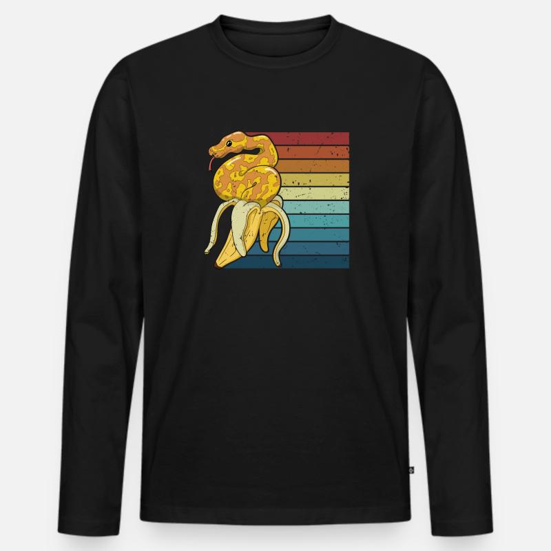 Retro Python Schlange Schuppenkriechtiere Banana - Männer Premium Bio Langarmshirt - Schwarz