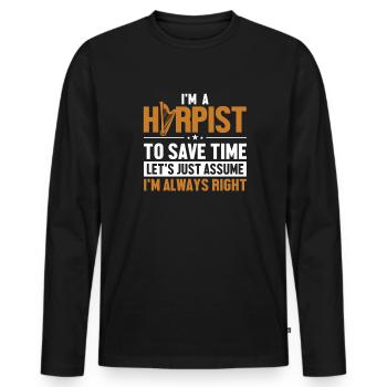 Harpist Let's Assume I'm Right Harfenmusik - Männer Premium Bio Langarmshirt - Schwarz - Vorne - Nico (187cm)