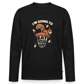 Eat Your Nuts Grauhörnchen Squirrel Eichhörnchen - Männer Premium Bio Langarmshirt - Schwarz - Vorne - Nico (187cm)