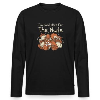 I'm Just Here For The Nuts Fuchshörnchen - Männer Premium Bio Langarmshirt - Schwarz - Vorne - Nico (187cm)
