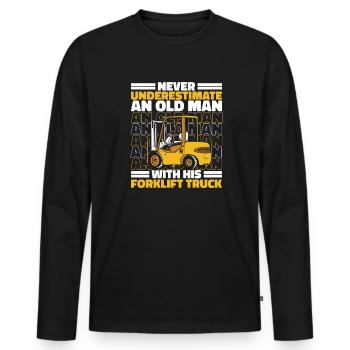 Never Underestimate An Old Man With Forklift Truck - Men's Premium Organic Long Sleeve Shirt - black - Front - Nico (187cm)