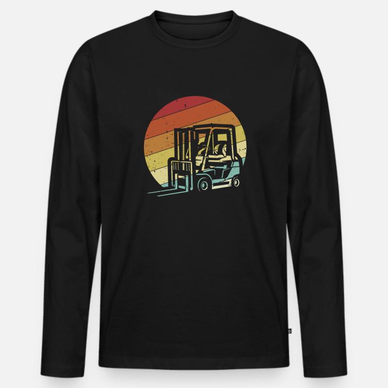 Retro Gabelstaplerfahrer Geländestapler - Männer Premium Bio Langarmshirt - Schwarz
