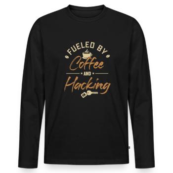 Alimenté par le café et le piratage du renifleur de phishing - T-shirt manches longues Premium bio Homme - noir - Devant - Nico (187cm)