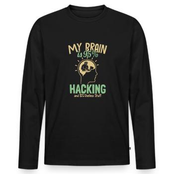 My Brain is 95% Hacking Sniffer Social - Männer Premium Bio Langarmshirt - Schwarz - Vorne - Nico (187cm)