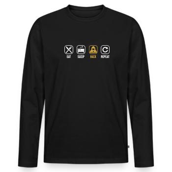 Manger dormir Hack Répéter Renifleur Ingénierie sociale - T-shirt manches longues Premium bio Homme - noir - Devant - Nico (187cm)