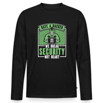 Date Hacker Nous brisons la sécurité Pas le phishing cardiaque - T-shirt manches longues Premium bio Homme - noir - Devant - Nico (187cm)