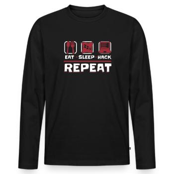 Manger Sleep Hack Répéter l’hameçonnage d’ingénierie sociale - T-shirt manches longues Premium bio Homme - noir - Devant - Nico (187cm)