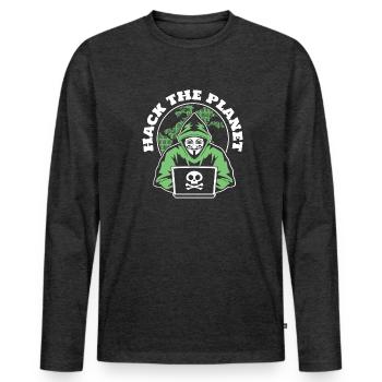 Hack The Planet Phishing Sniffer Social - T-shirt manches longues Premium bio Homme - anthracite chiné - Devant - Nico (187cm)