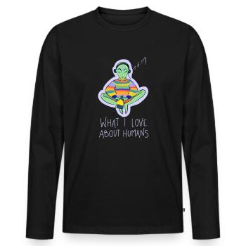 Ce que j’aime dans la conspiration des humains - T-shirt manches longues Premium bio Homme - noir - Devant - Nico (187cm)