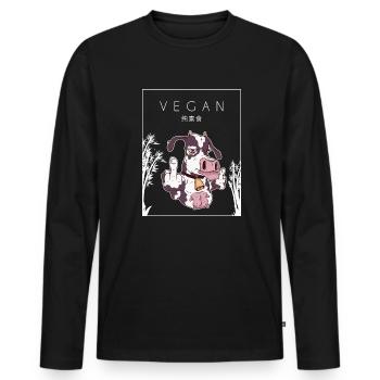 Vegan Chinese Hanzi Plant-Based Vegan Vegans - Men's Premium Organic Long Sleeve Shirt - black - Front - Nico (187cm)