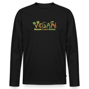 Because I Love Animals Plant-Based Vegan Vegans - Men's Premium Organic Long Sleeve Shirt - black - Front - Nico (187cm)