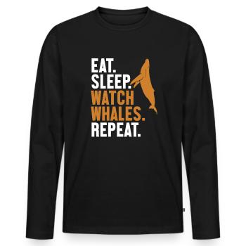 Eat Sleep Watch Baleines Repeat Cetacea Watcher - T-shirt manches longues Premium bio Homme - noir - Devant - Nico (187cm)