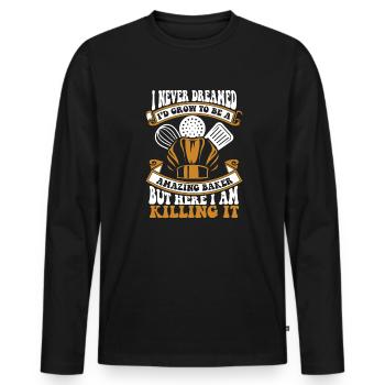 Je n’ai jamais rêvé de devenir chef pâtissier - T-shirt manches longues Premium bio Homme - noir - Devant - Nico (187cm)