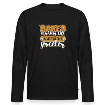 Baker rend la vie un peu plus douce Boulangerie - T-shirt manches longues Premium bio Homme - noir - Devant - Nico (187cm)