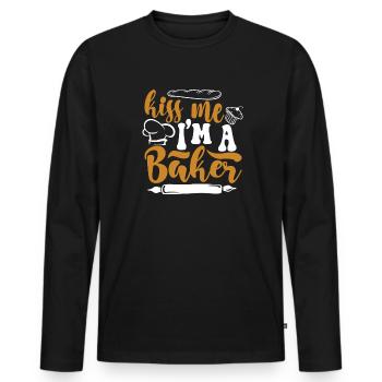 Kiss Me I'm A Baker Confectioner Hobby Baker Bakery - Men's Premium Organic Long Sleeve Shirt - black - Front - Nico (187cm)