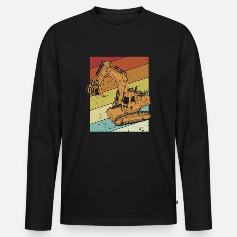 Retro Excavator Seilbagger Raupenbagger - Männer Premium Bio Langarmshirt - Schwarz