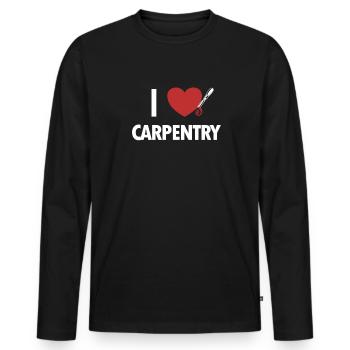 J’aime Menuiserie, Charpentier, Technicien du bois, Charpentier - T-shirt manches longues Premium bio Homme - noir - Devant - Nico (187cm)