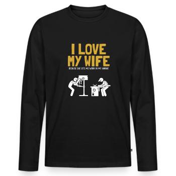 J’aime ma femme Charpentier Technicien en bois - T-shirt manches longues Premium bio Homme - noir - Devant - Nico (187cm)