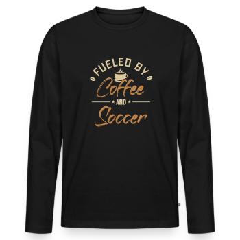 Fueled by Coffee and Soccer Fußballprofi - Männer Premium Bio Langarmshirt - Schwarz - Vorne - Nico (187cm)