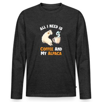 Coffee and my Alpaca Pako Lama Huacaya - Men's Premium Organic Long Sleeve Shirt - heather anthracite - Front - Nico (187cm)