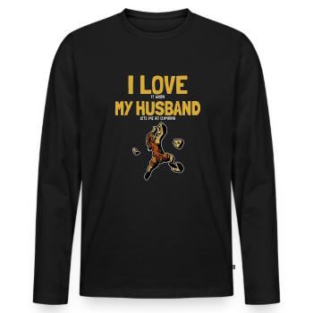 J’aime mon mari, l’escalade, le bloc, l’escalade sportive - T-shirt manches longues Premium bio Homme - noir - Devant - Nico (187cm)