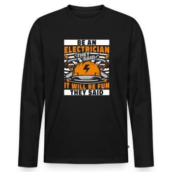 Être électricien Ils ont dit Elektroinstallateur - T-shirt manches longues Premium bio Homme - noir - Devant - Nico (187cm)