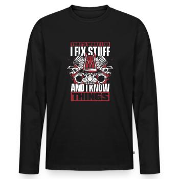 I Fix Stuff And I Know Things Car Mechanic Car - Men's Premium Organic Long Sleeve Shirt - black - Front - Nico (187cm)