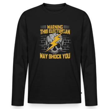 Warning This Electrician May Shock You Elektriker - Men's Premium Organic Long Sleeve Shirt - black - Front - Nico (187cm)