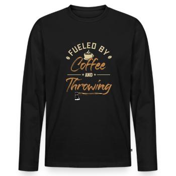 Alimenté par le café et le lancer de hache Lancer de hache - T-shirt manches longues Premium bio Homme - noir - Devant - Nico (187cm)