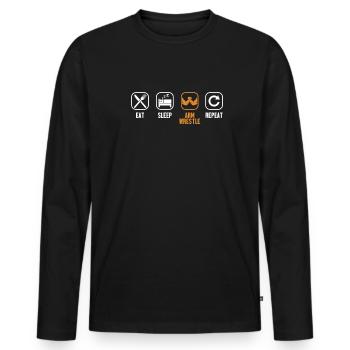 Manger Dormir Bras Lutter Répéter Exercice Entraîneur Bras - T-shirt manches longues Premium bio Homme - noir - Devant - Nico (187cm)