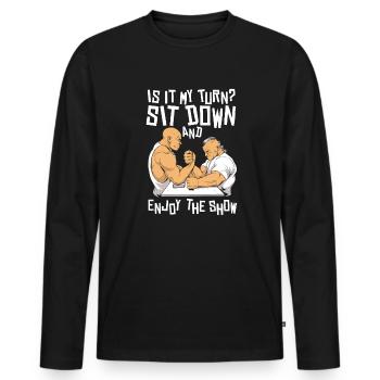 Asseyez-vous et profitez du bras d’entraînement d’exercice de spectacle - T-shirt manches longues Premium bio Homme - noir - Devant - Nico (187cm)
