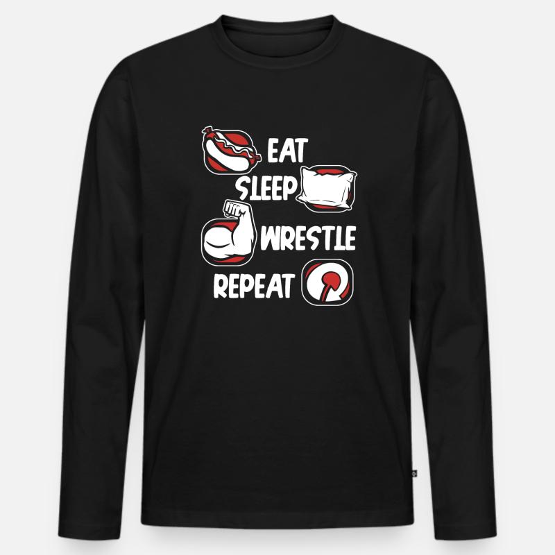 Eat Sleep Wrestle Repeat Techniques Exercise Arm - Männer Premium Bio Langarmshirt - Schwarz