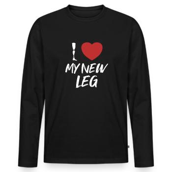 J’aime ma nouvelle jambe Prothèse Jambe de l’utilisateur - T-shirt manches longues Premium bio Homme - noir - Devant - Nico (187cm)