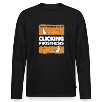 Leicht abgelenkt durch Klicken auf Prothesenbein - Männer Premium Bio Langarmshirt - Schwarz - Vorne - Nico (187cm)