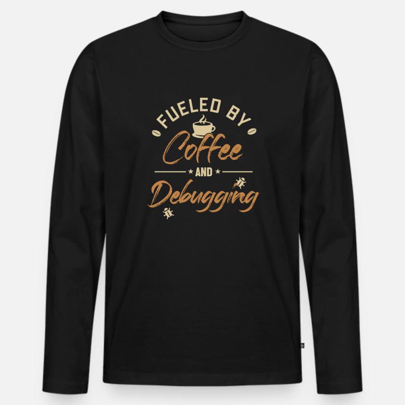 Fueled by Coffee and Debugging Developer Coder - Männer Premium Bio Langarmshirt - Schwarz