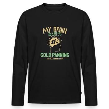 My Brain is 95% Gold Panning Prospecting Miner - Men's Premium Organic Long Sleeve Shirt - black - Front - Nico (187cm)